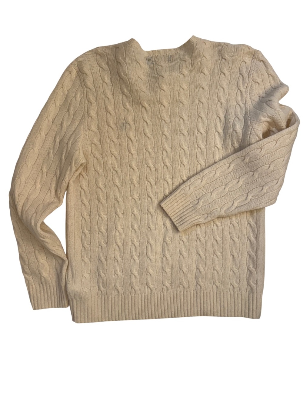 Polo Ralph Lauren Iconic Cable-Knit Cashmere Sweater Cream Men’s Size Large - Picture 2 of 4
